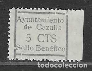 Sellos: CAZALLA.-.SEVILLA- 5 CTS,.VARIEDAD,- SIN DENTADO LATERAL.- CARIDAD.-, VER