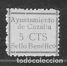 Sellos: CAZALLA.-.SEVILLA- 5 CTS,.VARIEDAD,- O DE AYUNTAMIENTO ABIERTO- CARIDAD.-, VER