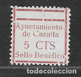 Sellos: CAZALLA.-.SEVILLA- 5 CTS,.VARIEDAD,- C de CAZALLA ROTA Y DOBLE LINEA SUPERIOR- CARIDAD.-, VER