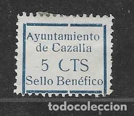 Sellos: CAZALLA.-.SEVILLA- 5 CTS,.VARIEDAD,- C de CTS.Y DE CAZALLA IMPRESION PARCIAL- CARIDAD.-, VER