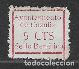Sellos: CAZALLA.-.SEVILLA- 5 CTS,.VARIEDAD,- C de CTS.Y DE CAZALLA IMPRESION PARCIAL- CARIDAD.-, VER