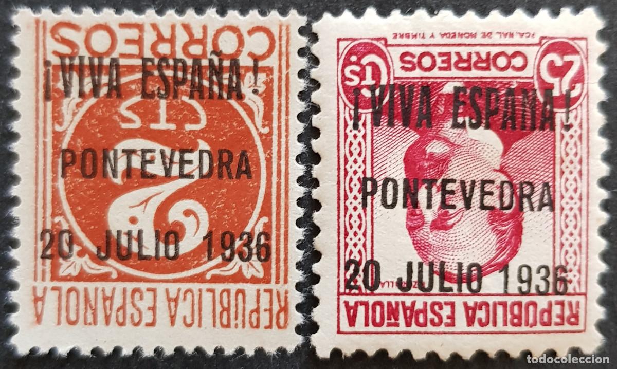Sellos: Espa&ntilde;a a&ntilde;o 1937 Emisiones Locales Patri&oacute;ticas Pontevedra MNH sobrecarga invertida