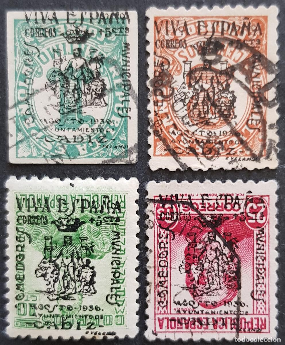 Sellos: Espa&ntilde;a a&ntilde;o 1937 Emisiones Locales Patri&oacute;ticas Cadiz sobrecarga invertida