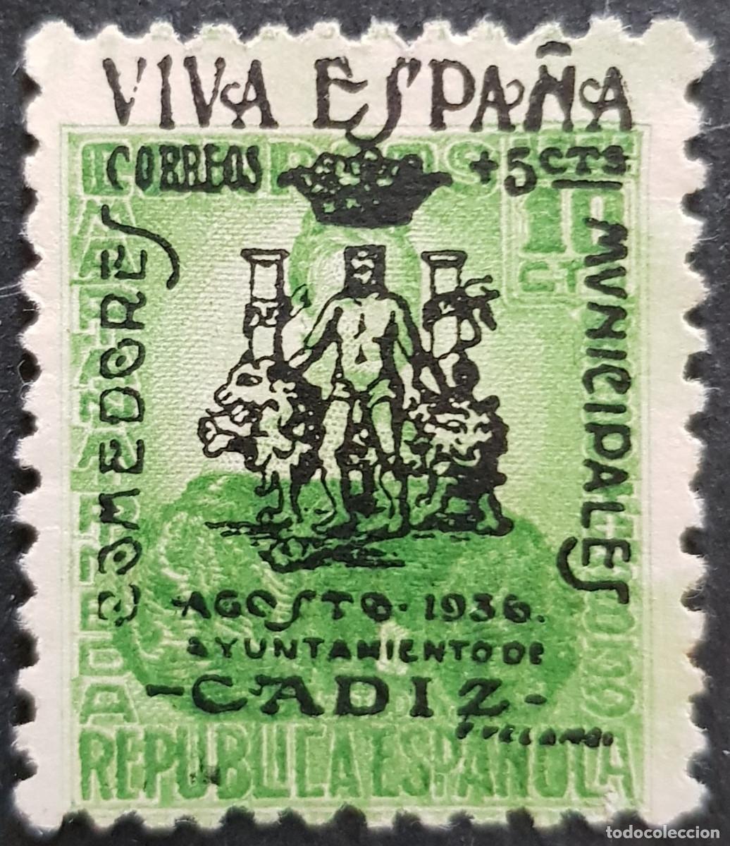 Sellos: Espa&ntilde;a a&ntilde;o 1937 Emisiones Locales Patri&oacute;ticas Cadiz nuevo sin goma