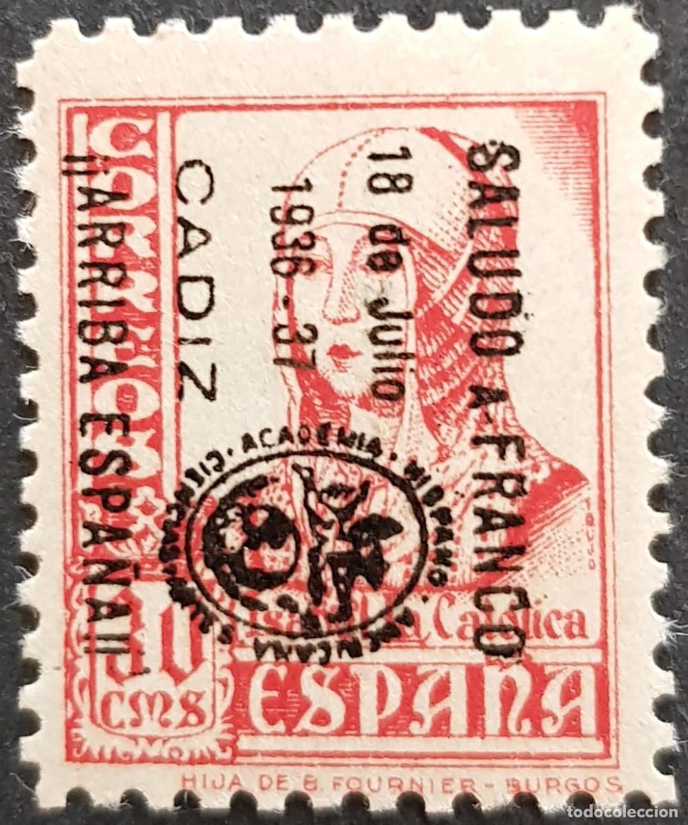 Sellos: Espa&ntilde;a a&ntilde;o 1937 Emisiones Locales Patri&oacute;ticas Cadiz MNH sobrecarga invertida