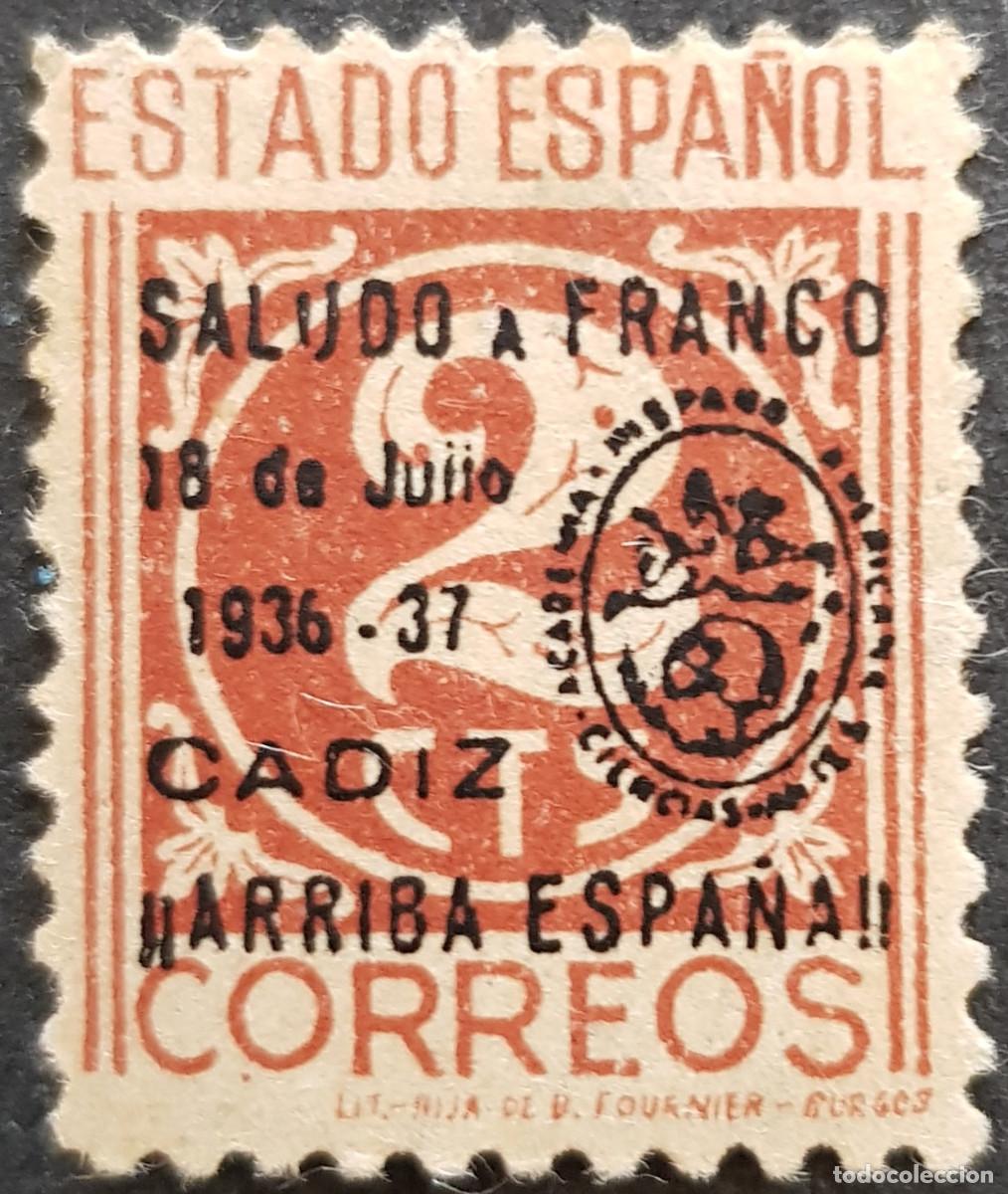 Sellos: Espa&ntilde;a a&ntilde;o 1937 Emisiones Locales Patri&oacute;ticas Cadiz MH sobrecarga invertida