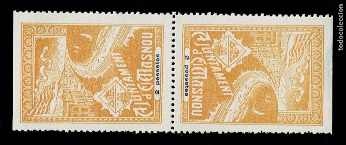 Sellos: GG-546 Guerra Civil AJUNTAMENT D'EL MASNOU Fesofi n&ordm; 42pvc (PAREJA VERTICAR CAPICUA) Valor 2 Pessete