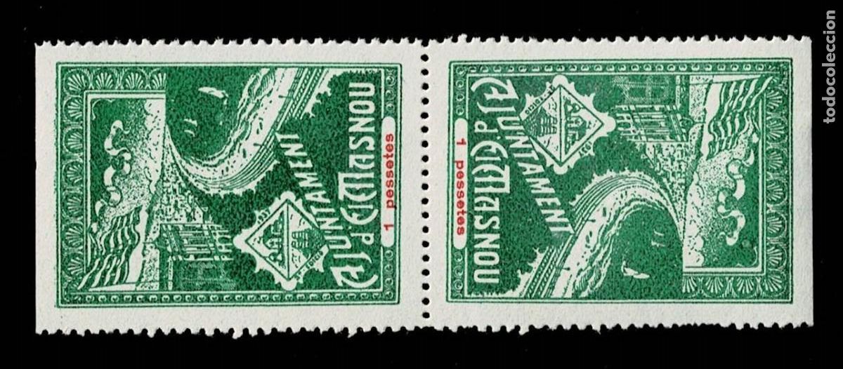 Sellos: GG-544 Guerra Civil AJUNTAMENT D'EL MASNOU Fesofi n&ordm; 40pvc (PAREJA VERTICAR CAPICUA) Valor 1 Pessete
