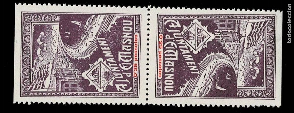 Sellos: GG-541 Guerra Civil AJUNTAMENT D'EL MASNOU Fesofi n&ordm; 37pvc (PAREJA VERTICAR CAPICUA) Valor 0.25 Pess