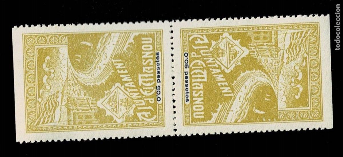 Sellos: GG-538 Guerra Civil AJUNTAMENT D'EL MASNOU Fesofi n&ordm; 34pvc (PAREJA VERTICAR CAPICUA) Valor 0.05 Pess