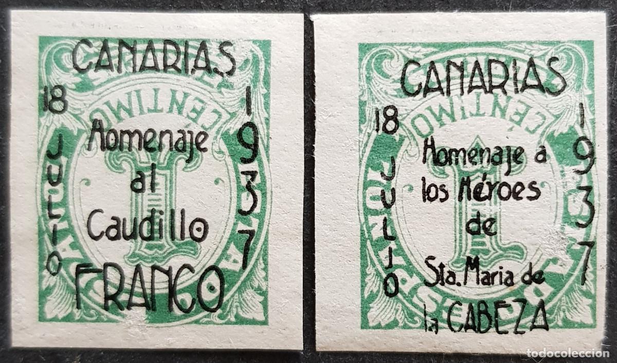 Sellos: Espa&ntilde;a a&ntilde;o 1937 Emisiones Locales Patri&oacute;ticas Santa cruz de Tenerife sobrecarga invertida