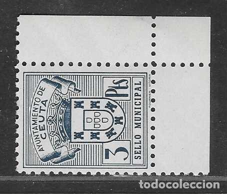 Sellos: CEUTA, 3 PTAS. SELLO MUNICIPAL, BORDE DE HOJA- VER FOTOS
