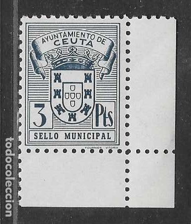 Sellos: CEUTA, 3 PTAS. SELLO MUNICIPAL, BORDE DE HOJA- VER FOTOS