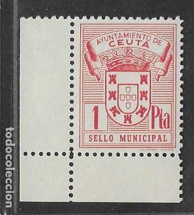 Sellos: CEUTA, 1 PTA. SELLO MUNICIPAL, BORDE DE HOJA- VER FOTOS
