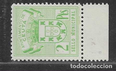 Sellos: CEUTA, 2 PTAS. SELLO MUNICIPAL, BORDE DE HOJA- VER FOTOS