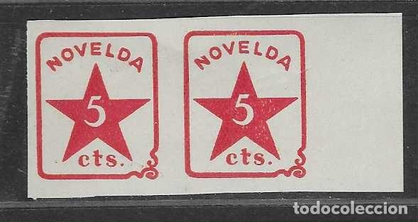 Sellos: NOVELDA.-ALICANTE- 5 CTS,- PAREJA SIN DENTAR. BORDE DE HOJA,- VER SOFIMA N&ordm; 8 -VER FOTOS