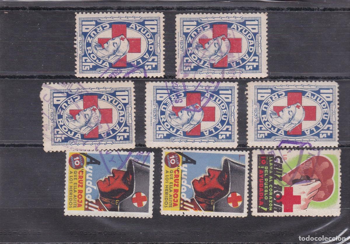 Sellos: FC -292- Guerra Civil. Lote 8 Vi&ntilde;etas CRUZ / CREU ROJA