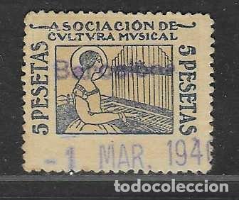 Sellos: BARCELONA,- 5 PTAS.-ASOCIACION DE CULTURA MUSICAL.-A&Ntilde;O 1940-VER FOTOS