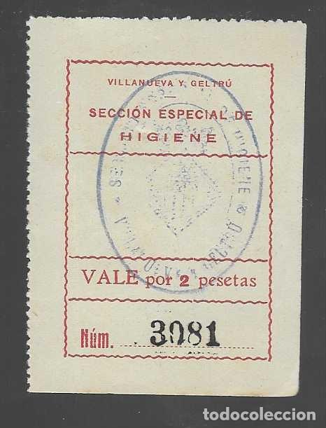 Sellos: VILLANUEVA I GELTRU- 2 PTA.-SECCION ESPECIAL DE HIGIENE-VER FOTOS