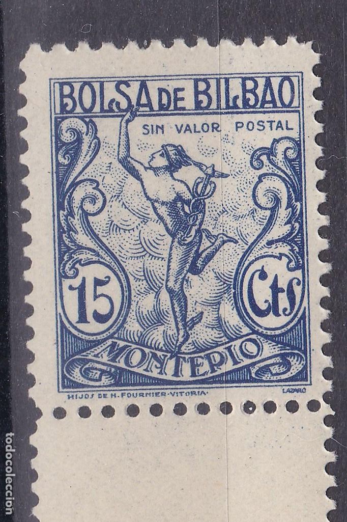 Sellos: SS2- PARAFISCALES Montep&iacute;o Bolsa BILBAO 15 Cts ** Sin Fijasellos LUJO. Pie Fournier