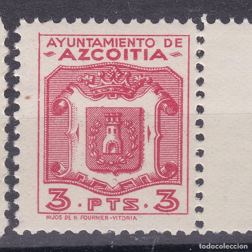 Sellos: SS3-FISCALES MUNICIPALES Ayt&ordm; AZCOITIA 3 Ptas ** Sin Fijasellos LUJO. Pie Fournier.