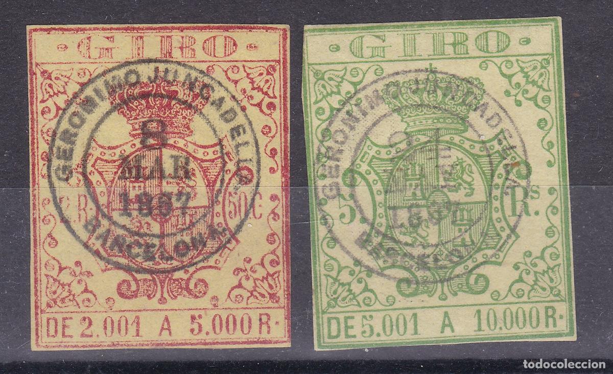 Sellos: SS4-FISCALES GIRO, Tamp&oacute;n GERONIMO JUNCADELLA BARCELONA 1867
