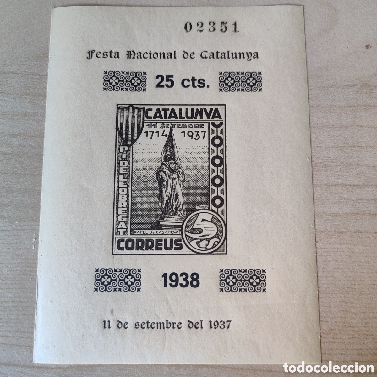 Sellos: a78 DIFICIL Pi de Llobregat Sant Joan Desp&iacute; Festa Nacional de Catalunya SOBRECARGA 25 cts 1938 LEER