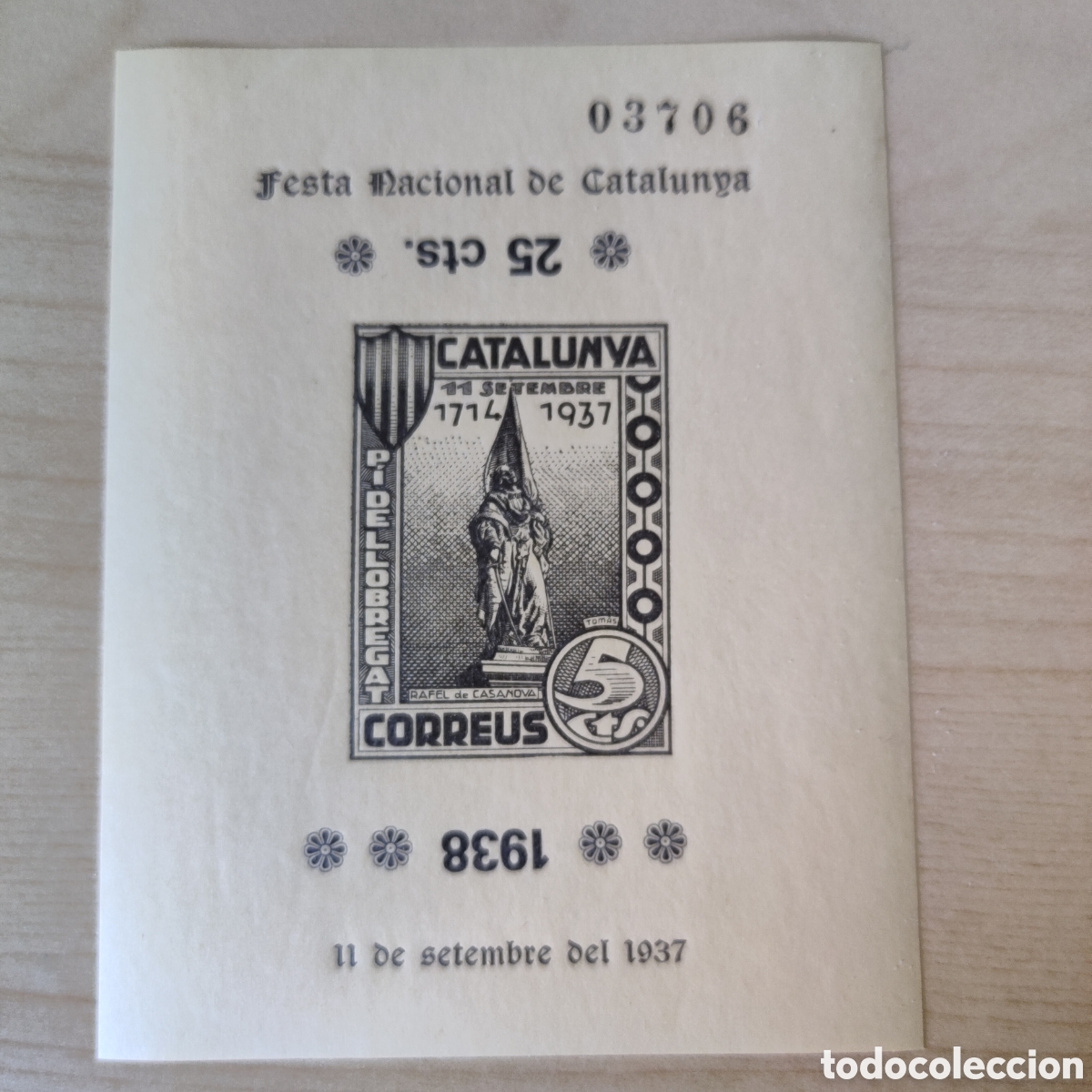 Sellos: a78 DIF&Iacute;CIL Pi de Llobregat Sant Joan Desp&iacute; SOBRECARGA INVERTIDA 25 cts 1938 Festa Catalunya LEER