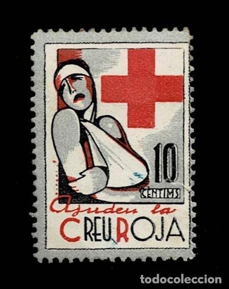 Sellos: Guerra Civil GG 1656 AYUDAD A LA CRUZ ROJA Valor 10 ctms. Color ROJO y GRIS Con fijasellos VER