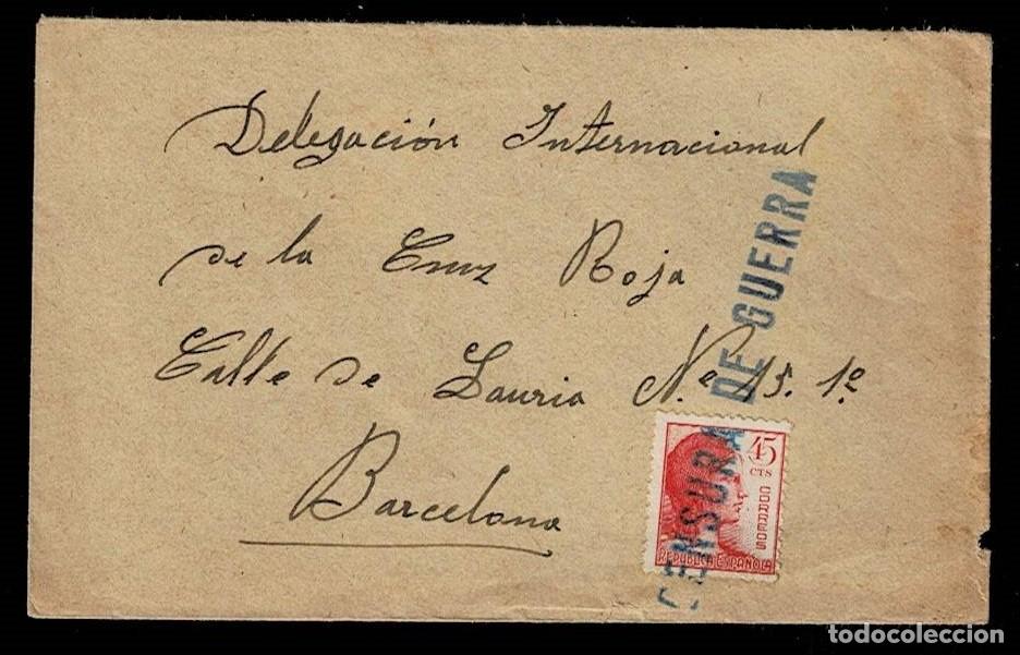 Sellos: C-NC-128 Guerra Civil Carta de la CRUZ ROJA circulada en BARCELONA con Matasellos CENSURA DE GUERRA