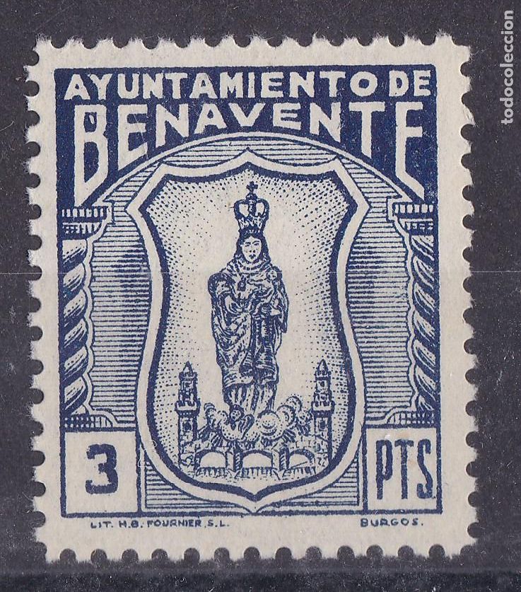 Briefmarken: SS9-FISCALES LOCALES Ayuntamiento BENAVENTE 3 Ptas ** Sin Fijasellos. LUJO . Pie Fournier