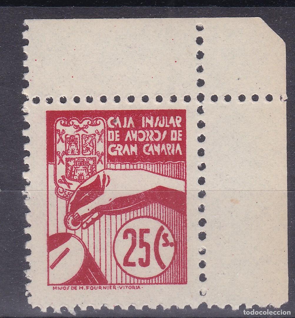 Sellos: SS9-PARAFISCALES Caja Insular de Ahorros GRAN CANARIA 25 Cts ** Sin Fijasellos. LUJO . Pie Fournier