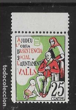 Sellos: VALLS,- 25 CTS-AJUDEU OBRA ASISTENCIA SOCIAL, BORDE HOJA- -VER FOTOS