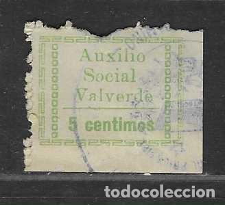 Sellos: VALVERDE-HUELVA- 5 CTS.-VARIEDAD. CENTIMOS SIN ACENTO- AUXILIO SOCIAL- VER FOTOS