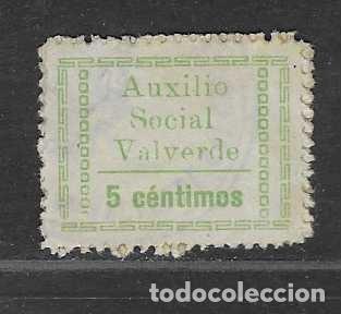 Sellos: VALVERDE-HUELVA- 5 CTS.-VARIEDAD. CENTIMOS SIN ACENTO- AUXILIO SOCIAL- VER FOTOS