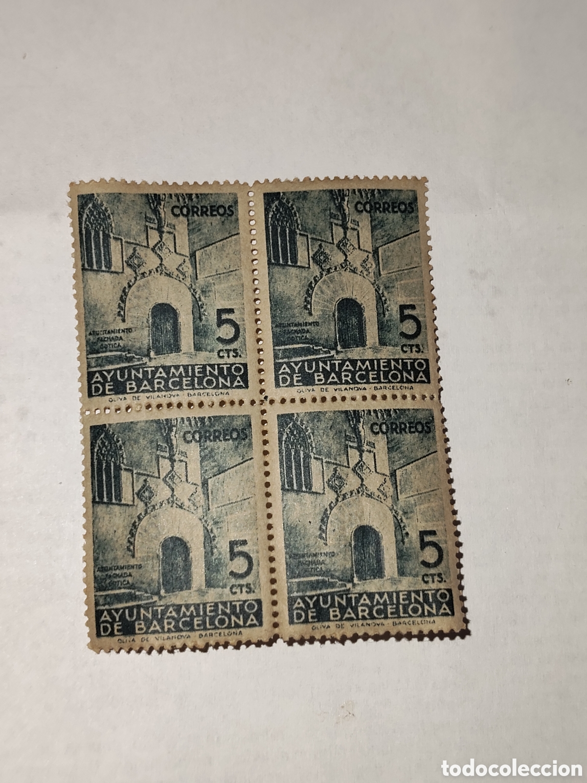 Sellos: Bloque de 4 sellos de Espa&ntilde;a Aymto. De Barcelona puerta G&oacute;tica 1938