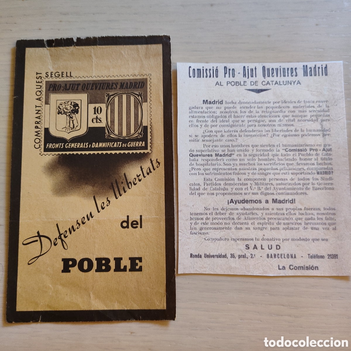 Sellos: Cpx Folleto propaganda Comissi&oacute; Pro Ajut Queviures Madrid al Poble de Catalunya Barcelona