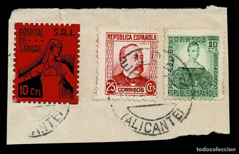 Sellos: Guerra Civil S.R.I. - HOSPITAL DE SANGRE G.Guillamon n&ordm; 1553 Valor 10 cts Color NEGRO s. ROJO Usad