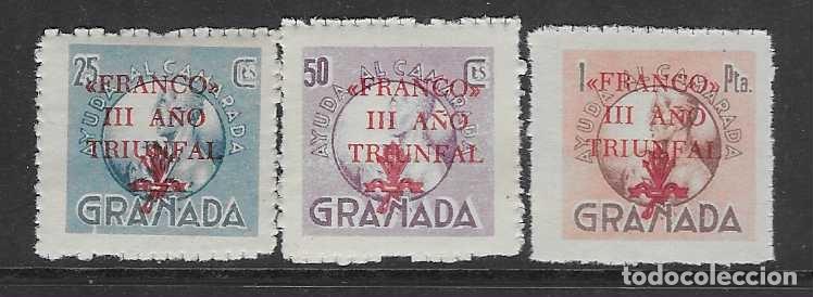 Sellos: GRANADA- 25-50 CTS. Y 1 PTA- FRANCO III A&Ntilde;O TRIUNFAL- ROJO-- VER FOTOS