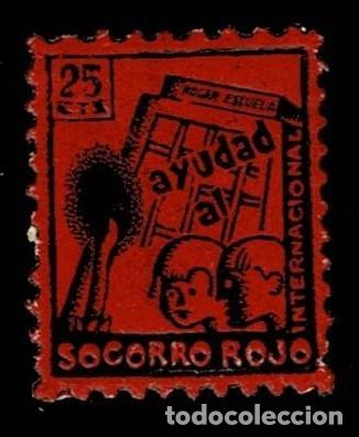 Sellos: Guerra Civil S.R.I. AYUDAD AL SOCORRO ROJO INTERNACIONAL Valor 25 Cts