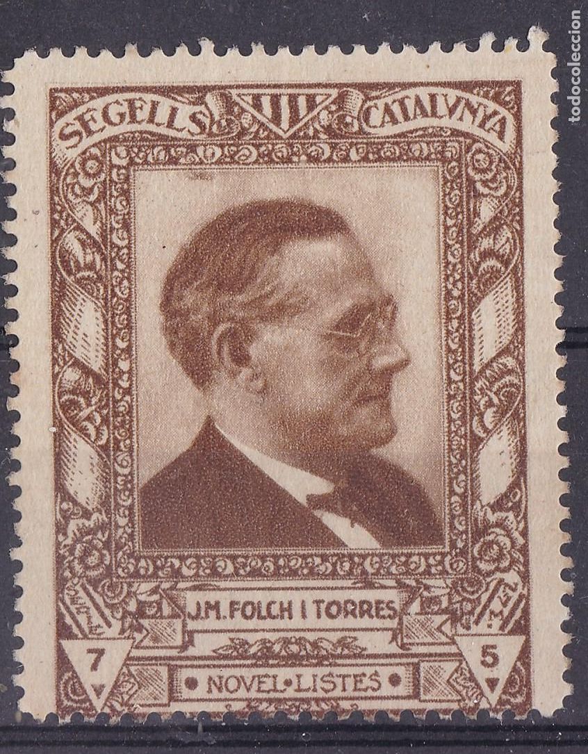 Sellos: AA2-Segells de Catalunya . Novel-listes JM. FOLCH i TORRES (*) Sin Goma. 40 x 50 mm