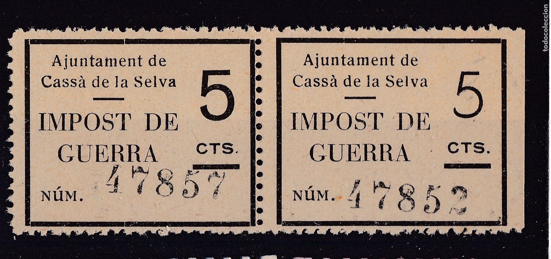Sellos: AA3-Guerra Civil . Impost de Guerra . CASS&Aacute; de la SELVA x 2 Tipos en PAREJA (*) Sin Goma . LUJO