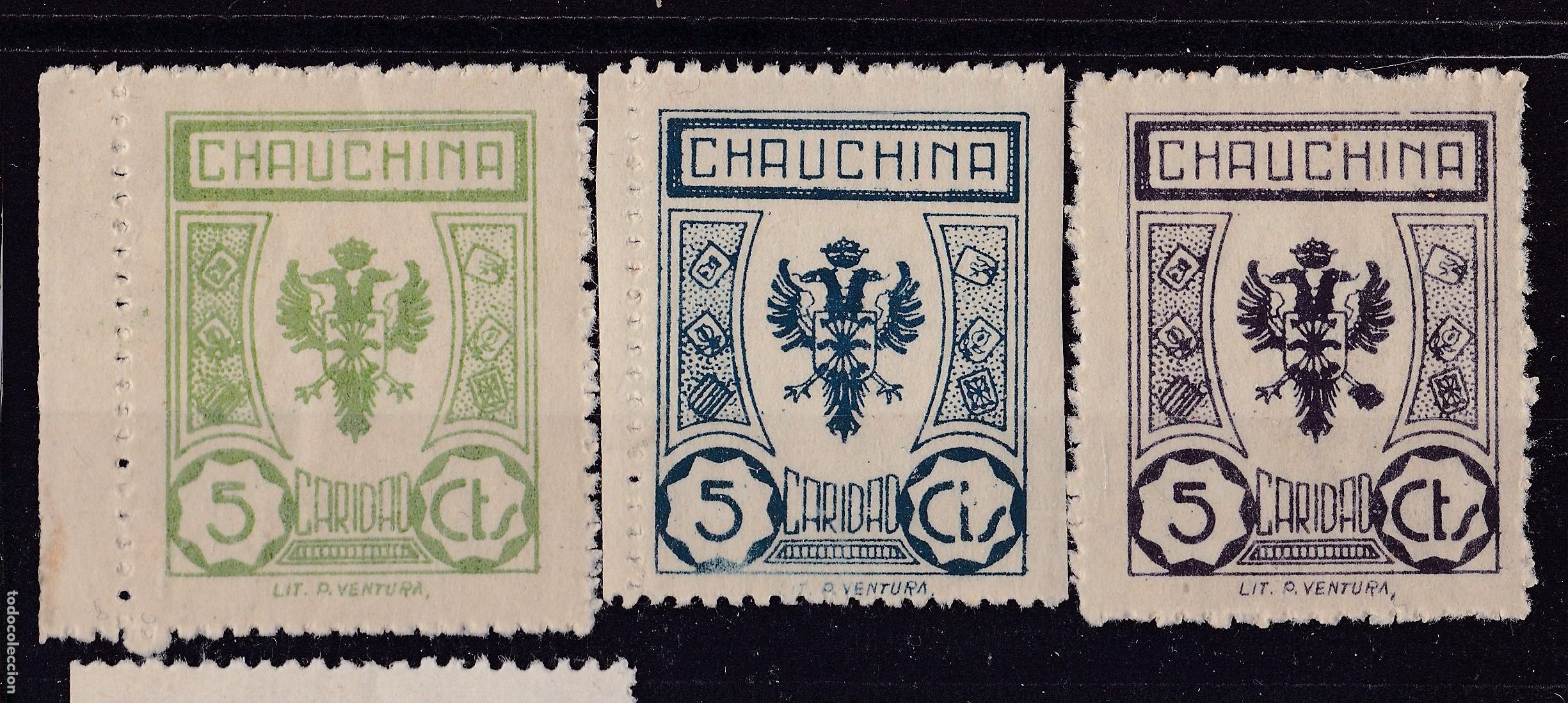 Sellos: AA3-Guerra Civil . Caridad CHAUCHINA x 3 Colores . Nuevos * Ligera Se&ntilde;al de fijasellos