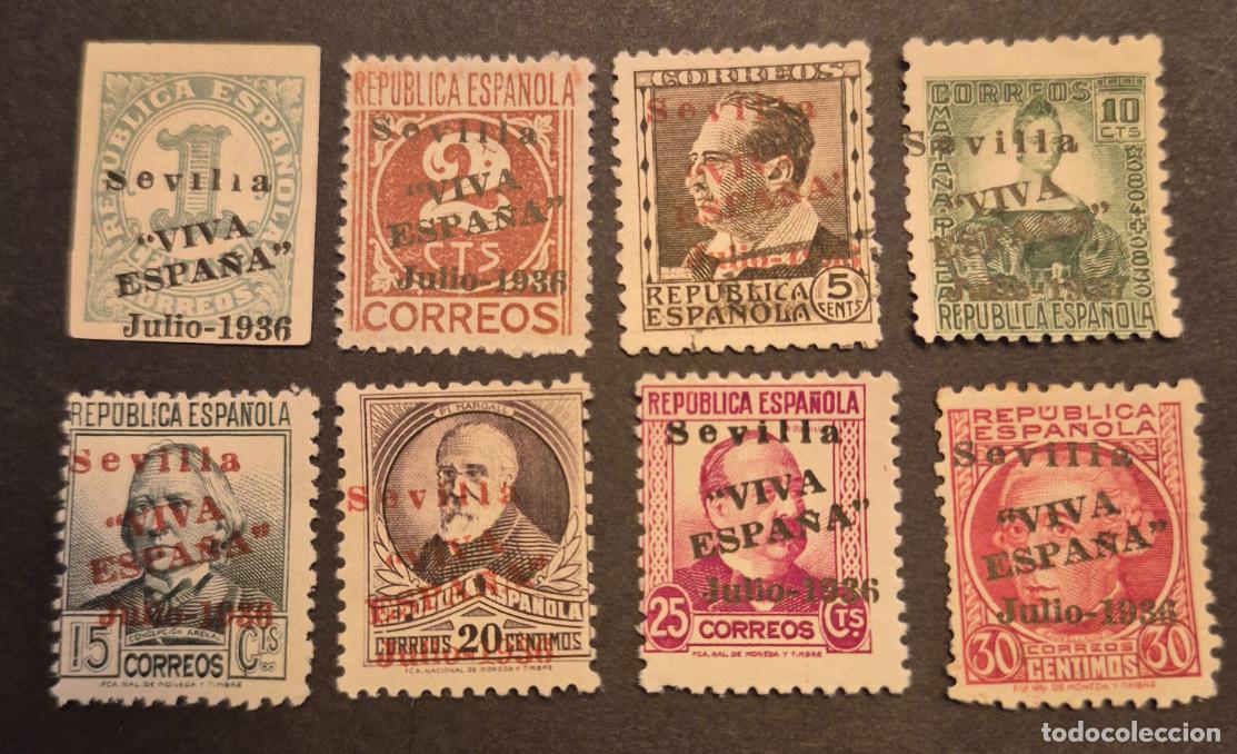 Timbres: Espa&ntilde;a 1936 -Emisiones locales patri&oacute;ticas, Sevilla, valores varios (Edifil 18/25 */**)