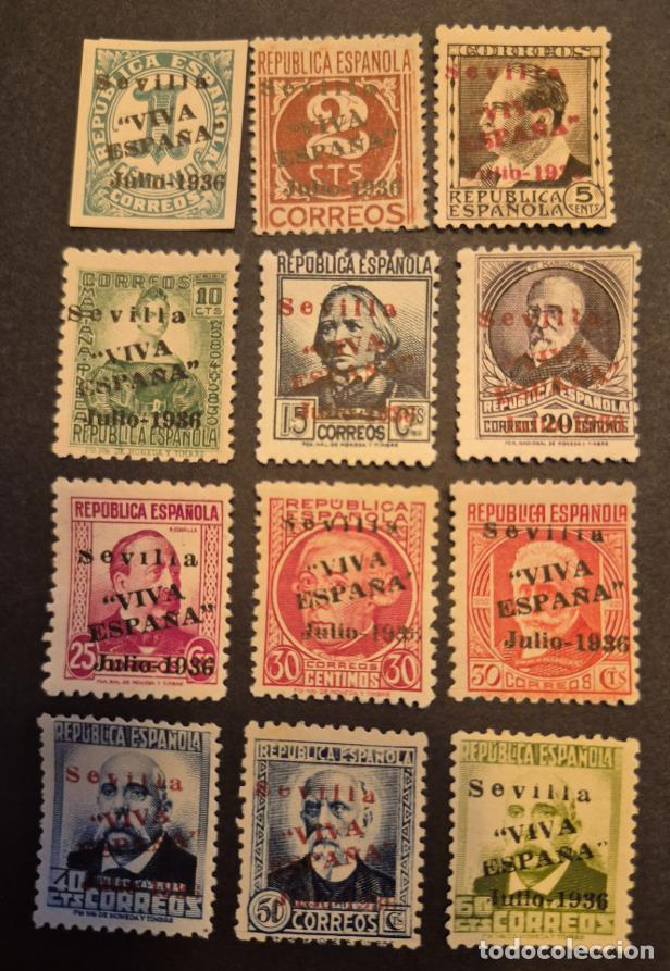 Francobolli: Espa&ntilde;a 1936 -Emisiones locales patri&oacute;ticas, Sevilla, serie completa (Edifil 18/29 **)