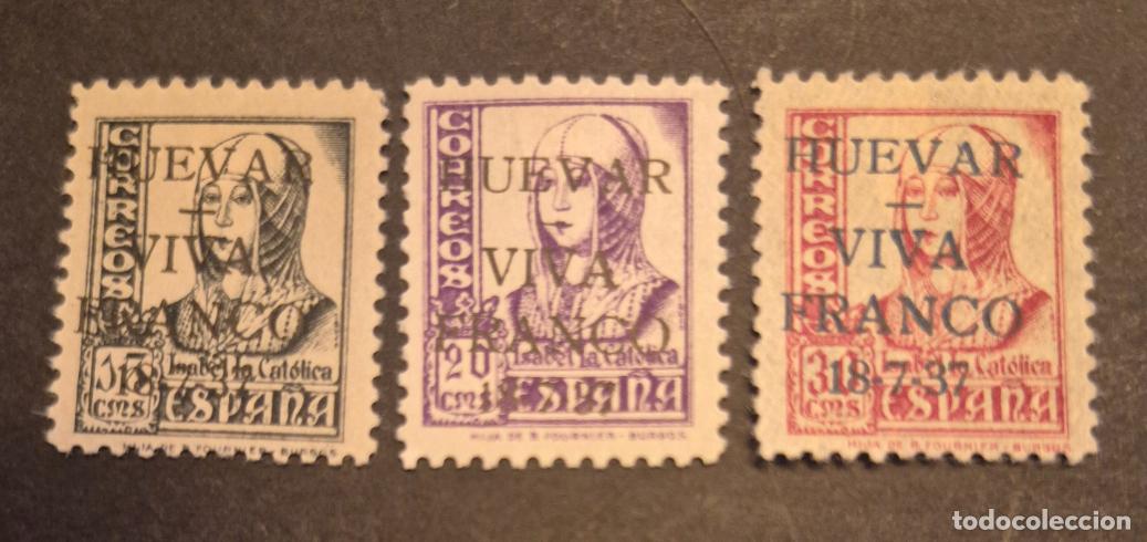 Timbres: Espa&ntilde;a 1937 - Emisiones locales patri&oacute;ticas, Huevar, 15, 20 y 30c. (Edifil 21, 22 y 24 *)