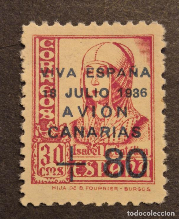 Timbres: Espa&ntilde;a 1937 - Canarias - Sello habilitados, +80c. s/30c. (Edifil Canarias 15 **)