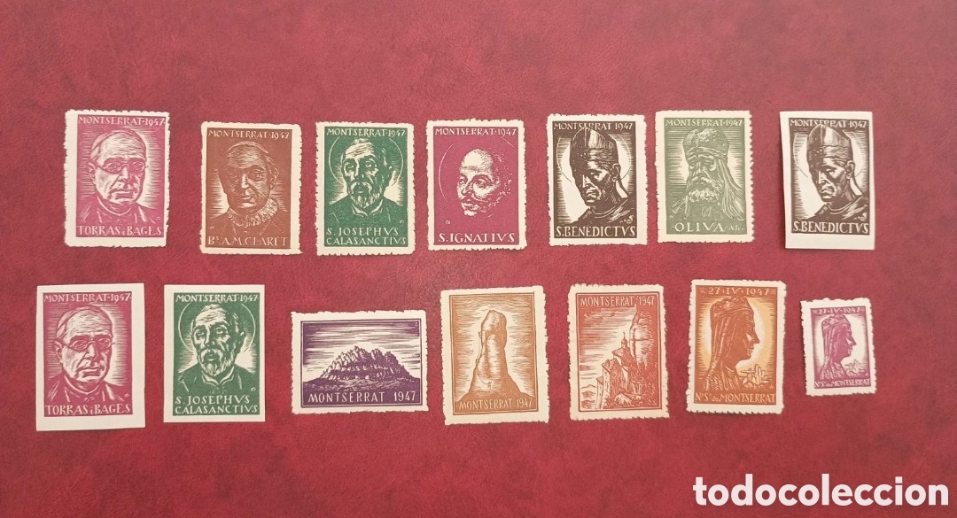 Sellos: ESPA&Ntilde;A 1947 - MONTSERRAT - LOTE DE 14 VI&Ntilde;ETAS ORIGINALES
