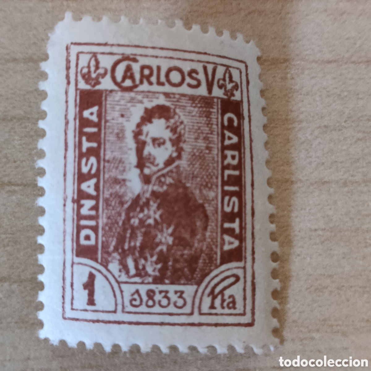 Sellos: a65 RARO Carlos V Dinast&iacute;a Carlita 1833 1 pta Allepuz 1 REQUET&Eacute;S verd descripci&oacute;n