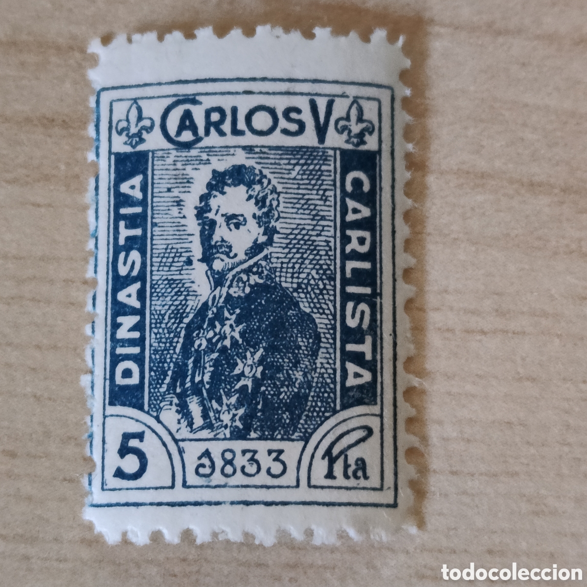 Sellos: a65 RAR&Iacute;SIMO Carlos V Dinast&iacute;a Carlita 1833 Allepuz 3 azul 5 ptas REQUETES ver descripci&oacute;n